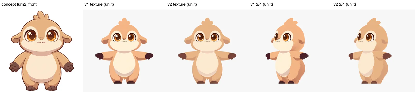 Texture comparison: concept, v1 texture, v2 texture
